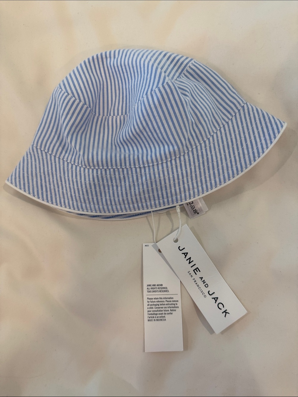 NWT Janie and Jack Light Blue and White seer sucker Kids Hat